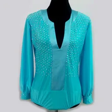 Новые мужские латинских танцев спандекс с длинным рукавом костюмы для латиноамериканских танцев рубашки для мужчин конкурс латиноамериканских танцев рубашки S-3XL F37