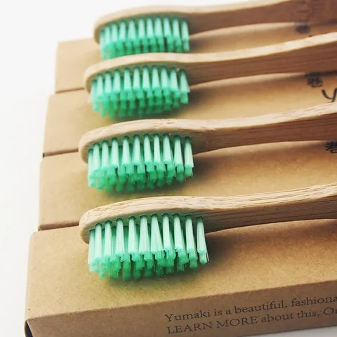 Peças de Madeira Feito de Bambu Escova de Dentes Escova de Dentes da Novidade-capitellum Escova de Cerdas Macias de Bambu Fibra de Bambu Punho de Madeira Verde Novidade-capitellum Macio 100 100% da
