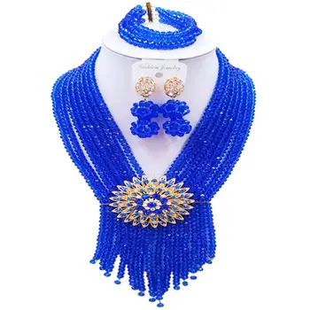 

Nigerian Wedding Blue Women Crystal Beads Necklace Earrings Bracelet Sets 8C-SK-02