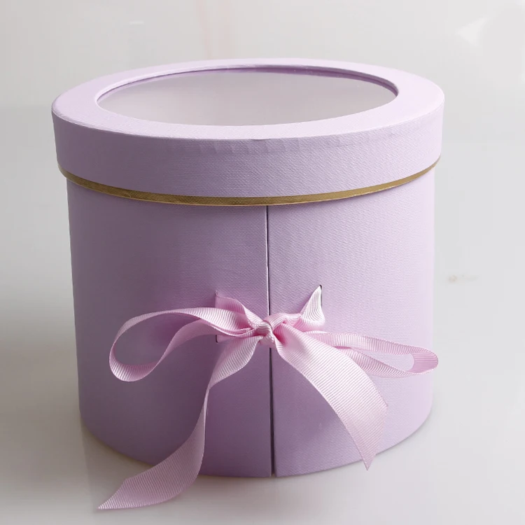 Двухслойные круглые бумажные коробки для цветов с лентой букет роз Подарочная упаковка картонная коробка День Святого Валентина свадебные украшения - Цвет: Лиловый