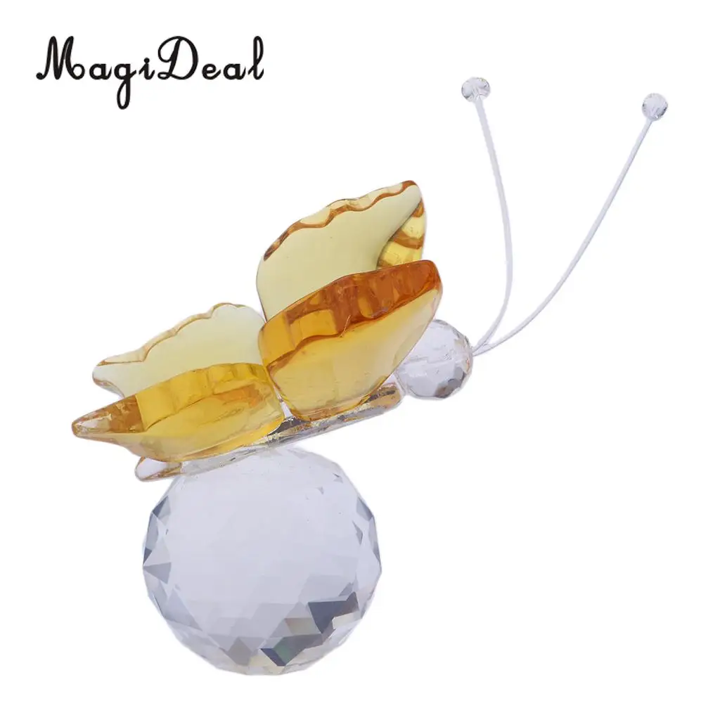 Crystal Flying Butterfly with Ball Base Paperweight Figurine Cut Glass Ornament Animal Statue Collectible Decoration