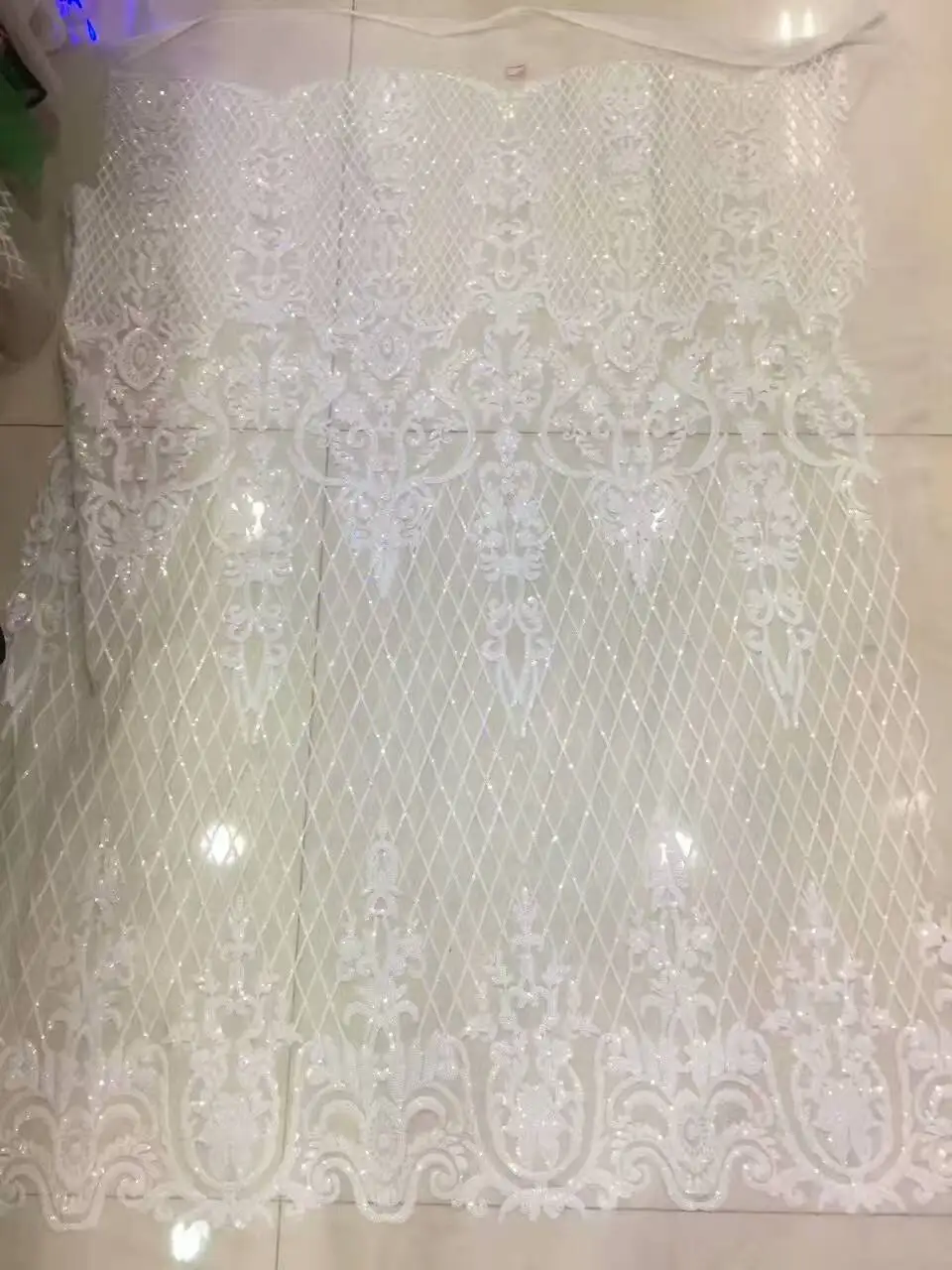 

5yards /lot mm0129 ivory offwhite luxury sequin embroidery net mesh lace fabric for evening dress/wedding