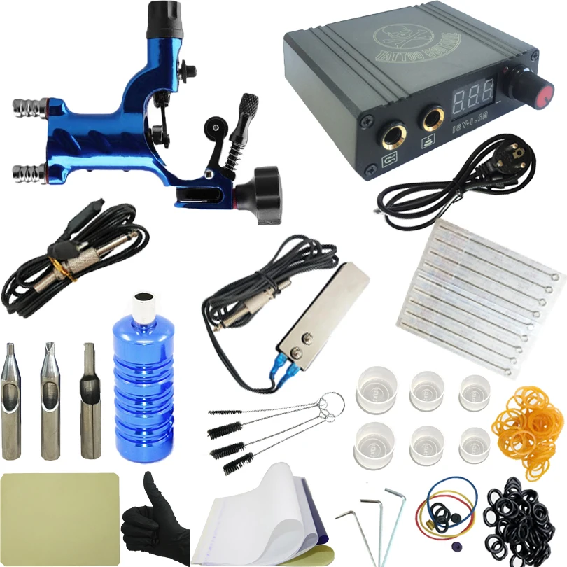 

Professional Tattoo Rotary Guns Kit Liner And Shader Complete Tattoo Machine Starter Supply Needles Grip Power Supply
