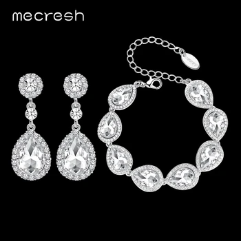 

Mecresh Crystal Bridal Jewelry Sets Color Teardrop Wedding Bracelet Earrings Sets Fashion Party Jewelry SL051+EH070