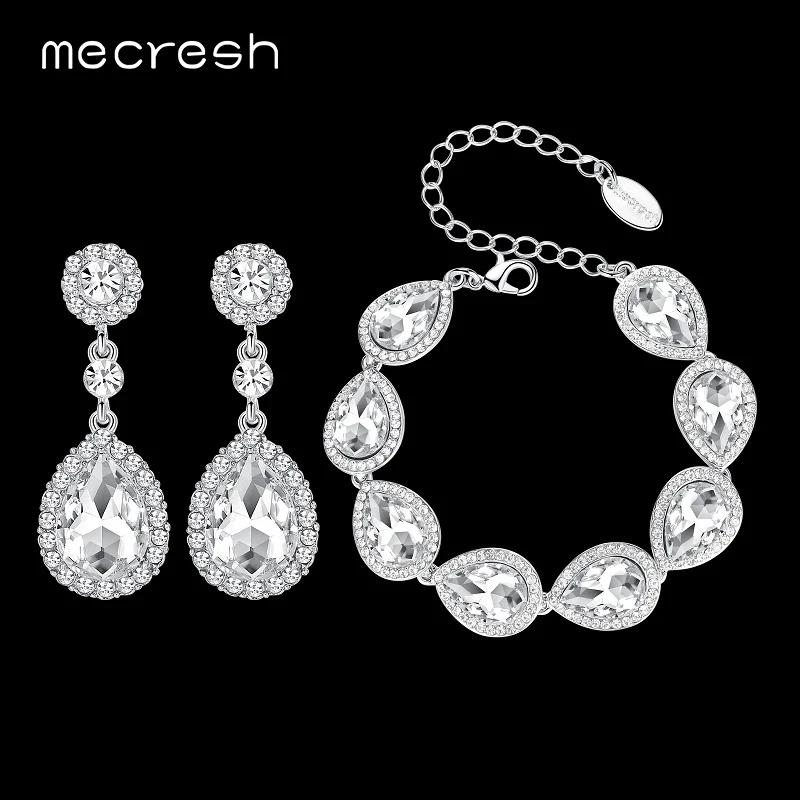 Mecresh Crystal Bridal Jewelry Sets Silver Color Teardrop Wedding Mecresh Crystal Bridal Jewelry Sets Silver Color Teardrop Wedding Bracelet Earrings Fashion Party Sl051 Eh070 In From