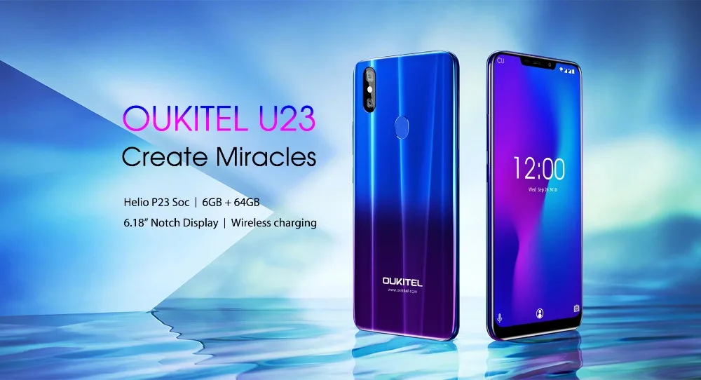 OUKITEL U23, 6,18 дюйма, дисплей с зазубриной, мобильный телефон, Android 8,1, MTK6763T Helio P23, Восьмиядерный, 6 ГБ+ 64 ГБ, Беспроводная зарядка, смартфон с функцией распознавания лица