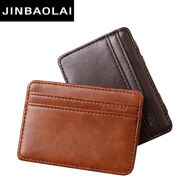 Jinbaolai 2017 ماركة أزياء خمر نمط عالية الجودة pu محافظ جلدية محافظ صغيرة متعددة حامل بطاقة سحرية سحرية
