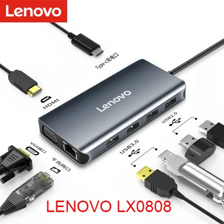 Lenovo type-c адаптер док-станции HDMI/VGA/гигабитный порт кабель с адаптером интерфейс конвертер компьютерный удлинитель док-станция LX0808 USB3.0 концентратор