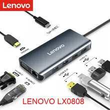 Lenovo type-c адаптер док-станции HDMI/VGA/гигабитный порт кабель с адаптером интерфейс конвертер компьютерный удлинитель док-станция LX0808 USB3.0 концентратор