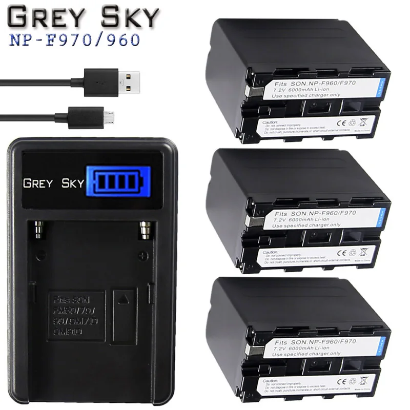 

True capacity 7.2V 6000mAh NP-F960 NP-F970 NP F960 F970 F950 Battery+LCD Charger For Sony PLM-100 CCD-TRV35 MVC-FD91 MC1500C L10