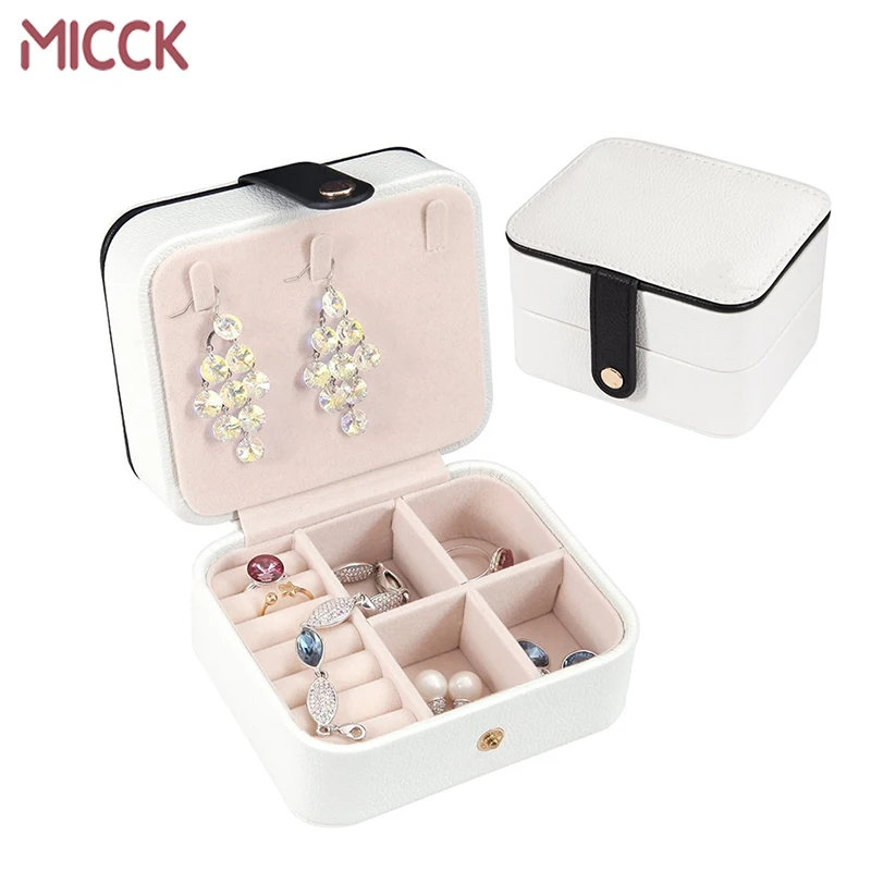 

MICCK Portable Jewelry Box Zipper Leather Storage Organizer Makeup Holder With Mirror Travel Jewelry Case Gift Boxes for Women