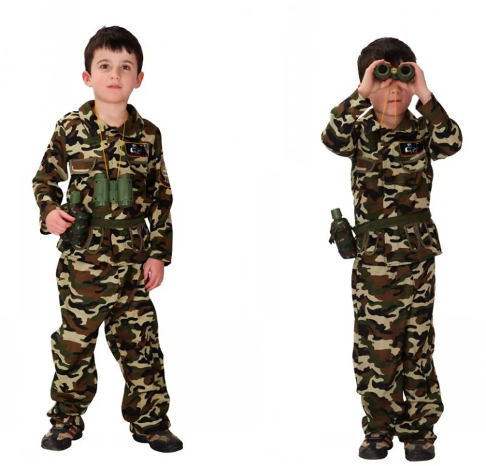 

New Halloween Fancy Kids Army Soldier Cosplay Costumes Military Uniform Boys Camouflage Combat Training Jackets