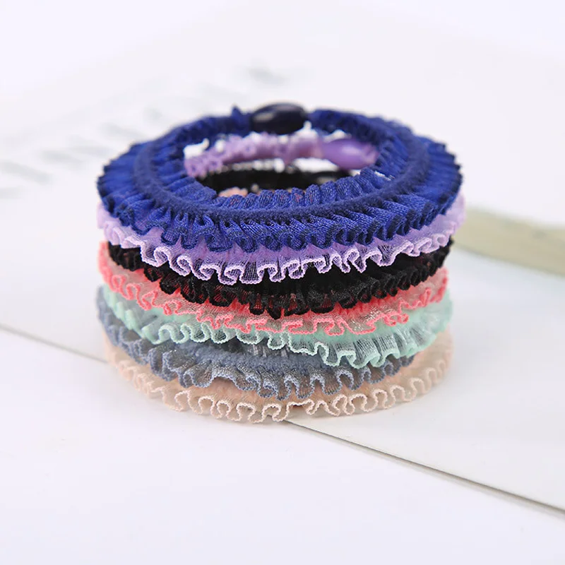 

Wholesale 8 pcs/lot Bead Lace Hair Holders Elastics New Fashion Colours Girls' Rubberbands Tie Gum Hair Accessories