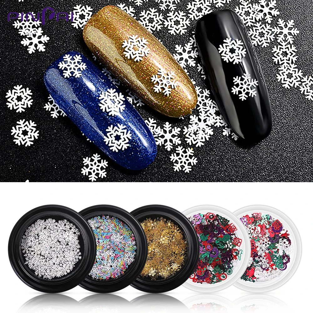 

5 Styles Christmas Snowflake Nail Sequins 3D Colorful Mixed Glitter Nail Tips DIY Manicure Tips Nail Art Decoration Accessories