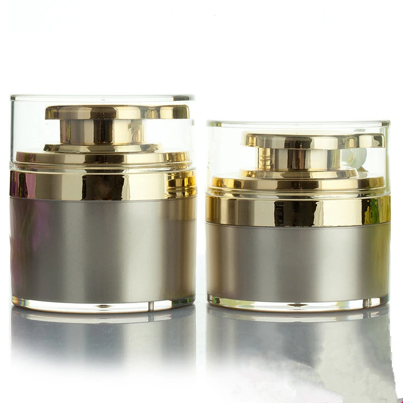 

30g 50g Gold Acrylic Vacuum Emulsion Pot Jars with Pressed Airless Pump Liquid Maquiagem Makeup Lotion Mask Containers 5pcs/lot