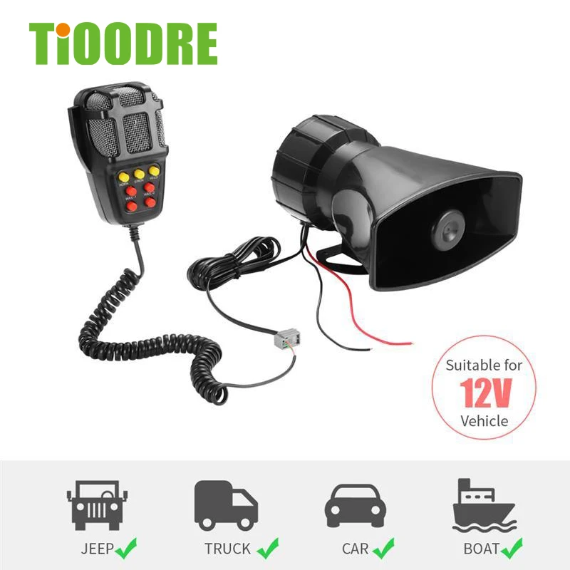  TiOODRE 7 Tone Sound Car Recording Emergency Siren Car Siren Horn Mic PA Speaker System Emergency A