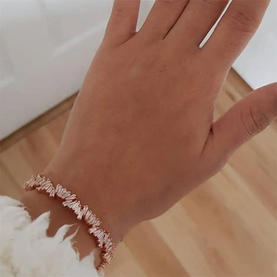 Женские Браслеты Изысканный геометрический Кристалл открытие розовое золото браслет женский сладкий романтический подарок на годовщину