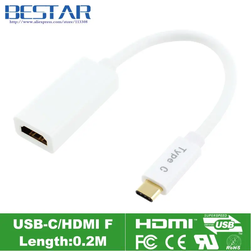 

4K * 2K USB-C Type C Digital AV audio and video Adapter, USB3.1 Type-C To HDMI Converter Cable White 0.2m 20cm short cables
