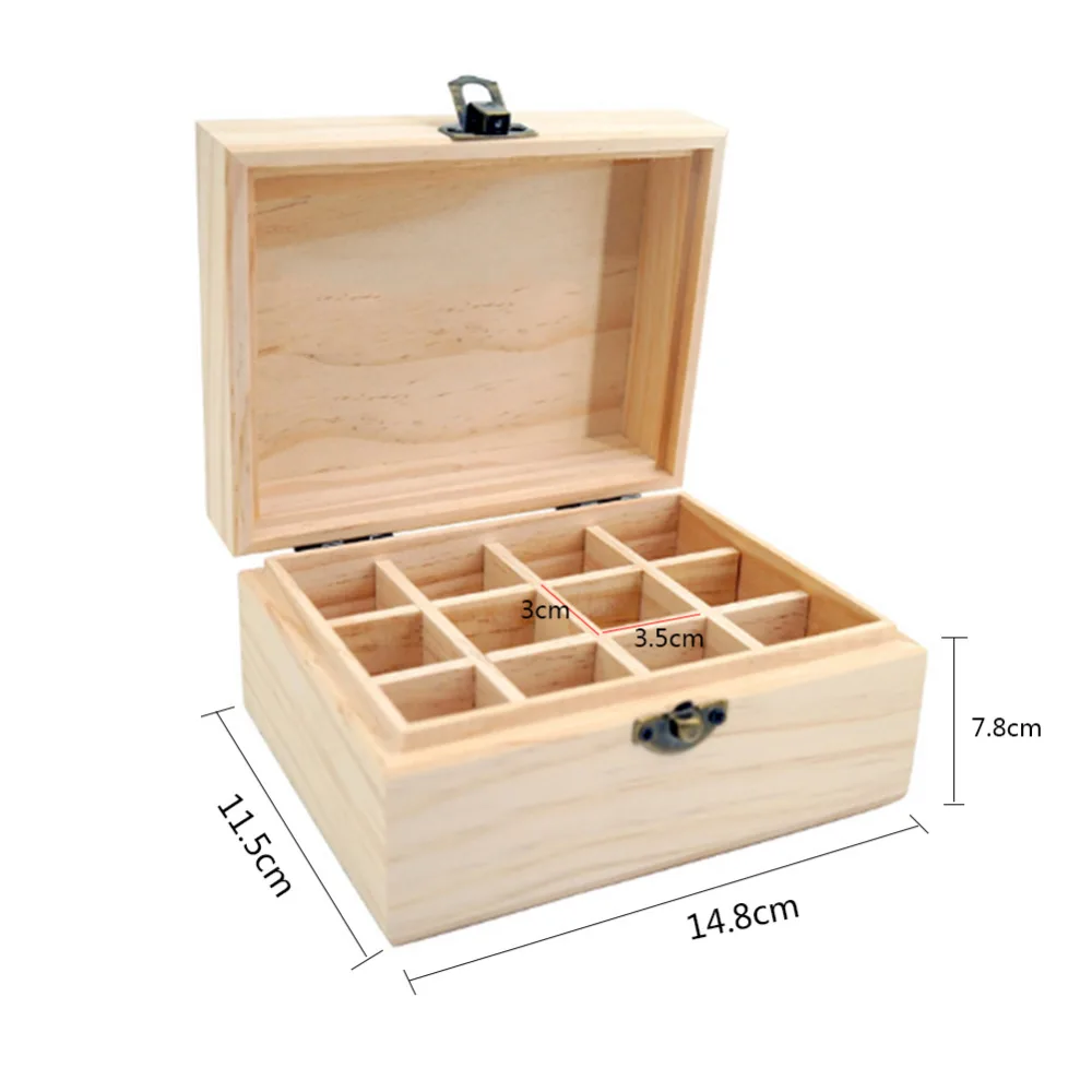 12 Compartments Wooden Essential Oil Storage Box Wood Box Tea Organizer Bag Box Jewelry Accessories Storage Container