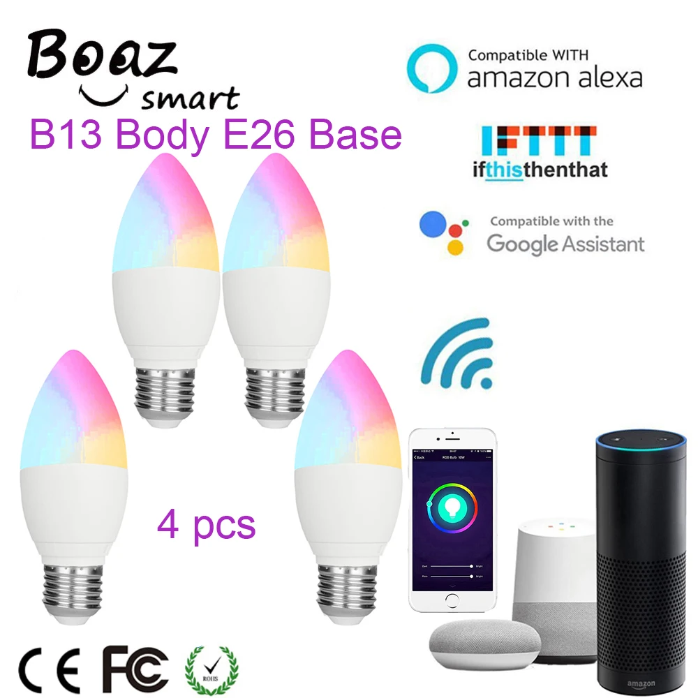 

Boaz E26 Smart Wifi Led Candle Light Bulb B13 Smartlife RGBW Dimmable Led Candle Bulb Alexa Echo Google Home IFTTT Tuya Smart