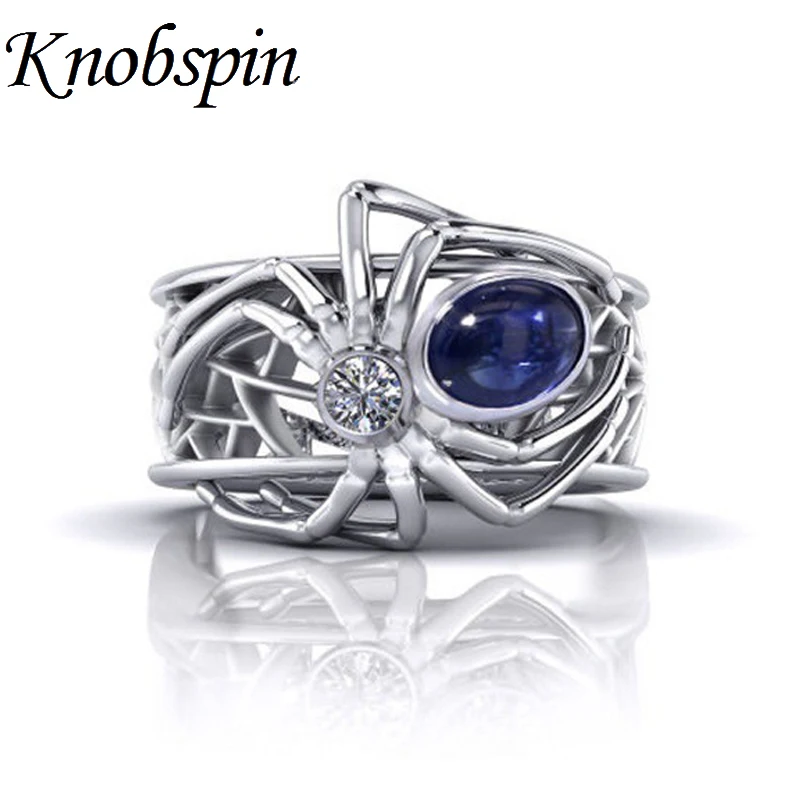 

2018 New Creative Spider Ring European Punk Style Female Cobweb Ring Inlaid Blue Zirconia Wedding Band Jewelry anel anillos