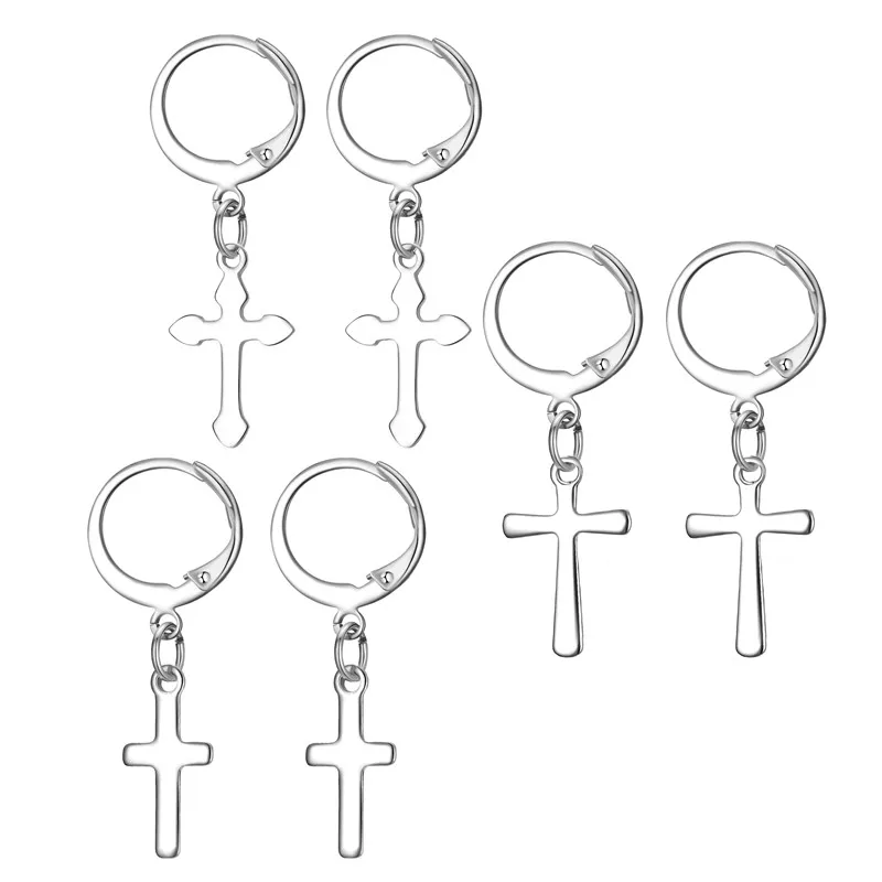 

1 Pair European Fashion Exquisite Simple Cross Small Hoop Earrings Brightly Silver Color Cross Earrings For Women Jewelry E152