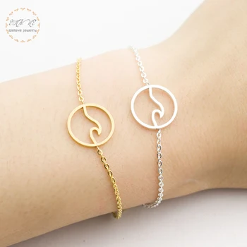 

Wholesale Gold Color Sea Wave Bracelets For Women Summer Beach Jewelry Stainless Steel Chain Circle Charm Bijoux Gifts 2018