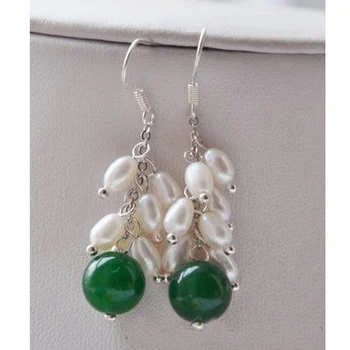 

Elegant 100% Genuine Freshwater Pearl Dangle Earrings For Women,Green Stone White Grape Pearl 925 Silver Jewellery