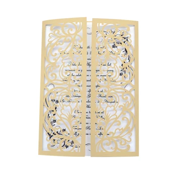 

Champagne gold laser cut lace wedding invitation folios