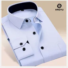 HAOYU, мужская рубашка, длинный рукав, Новое поступление, твил, одноцветная рубашка, осень, тонкая, брендовая одежда, повседневная, Ropa de Hombre размера плюс
