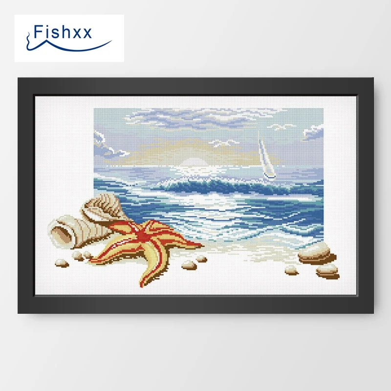 Fishxx Набор для вышивки крестом C614 береговой пейзаж три раковины морские звезды гостиная картины ручная вышивка - Цвет: C614