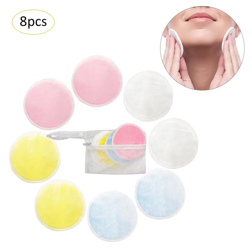 

8Pcs Reusable Cotton Pads Make Up Facial Remover Double Layer Wipe Cleaning Pads Washable Face Cleaning With Laundry Bag