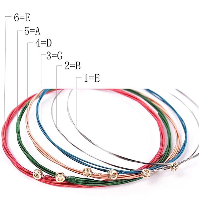1 Set 6Pcs Rainbow Guitar Strings E-A for Acoustic Folk Guitar