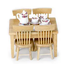 1/12 кукольный домик, миниатюрная деревянная мебель, 5 шт., стол, стул, 15 шт., фарфоровый чайный кофейный набор, куклы для столовой/гостиной, предметы декора