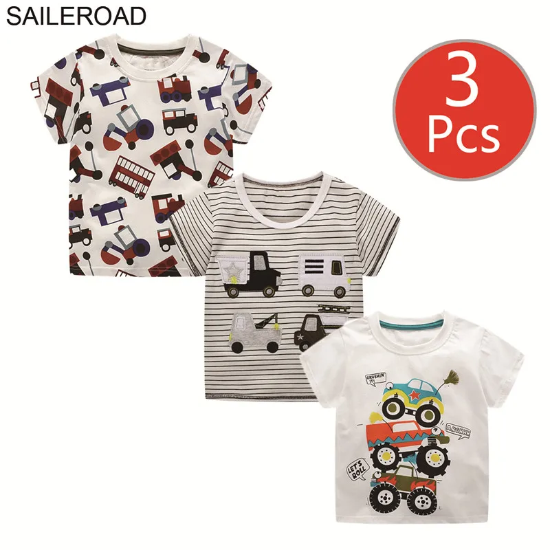 SAILEROAD 3 шт. / Много Детские Футболки Мультфильм Автомобиль Экскаватор Дети Топы Тис для Мальчиков Одежда Шаблон Динозавров Детские Девочки Рубашки - Цвет: 6313 6311 6381 photo