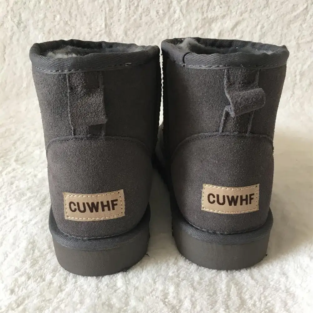 CUWHF/Классические Водонепроницаемые зимние ботинки из натуральной воловьей кожи; женские ботинки; теплые зимние ботинки для женщин