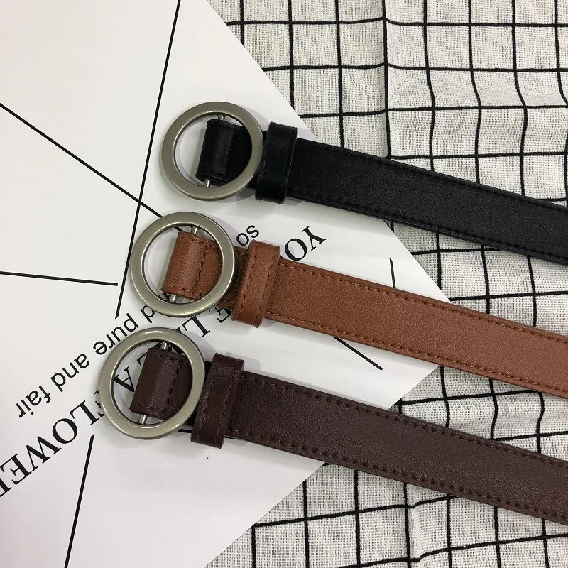 

2019 Circle Pin Buckles Belt Female Deduction Side Gold Buckle Jeans Wild Belts for Women Fashion Students Simple luxury belt