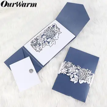 

OurWarm 10pcs/set Wedding Invitation Cards with Envelopes Tri-Fold Laser Openwork Flower Invitations Birthday Party Baby Shower