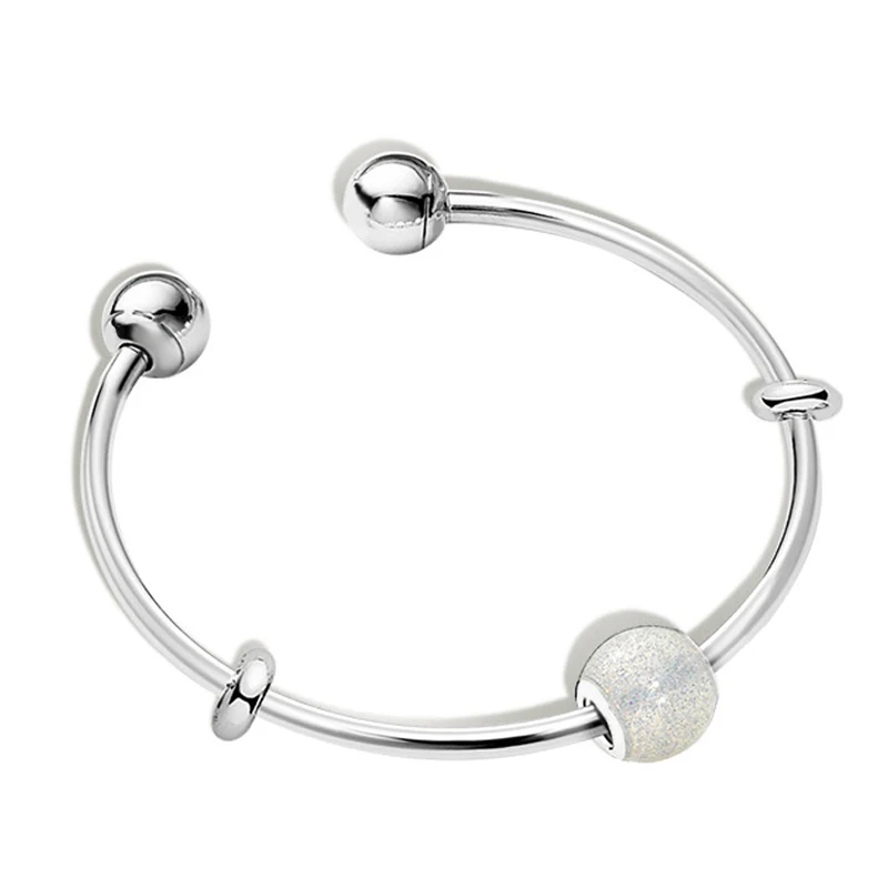 

NEW 100% 925 Sterling Silver Blinking Ball Charm Beaded Open Bracelet Set Charming and Elegant Gift Surprise Collection