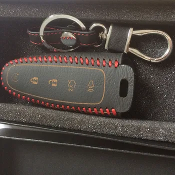 

5Button leather car key cover FIT For Ford Escape Explorer Edge Flex Focus TaurusLincoln MKS MKT MKX Remote Smart Key