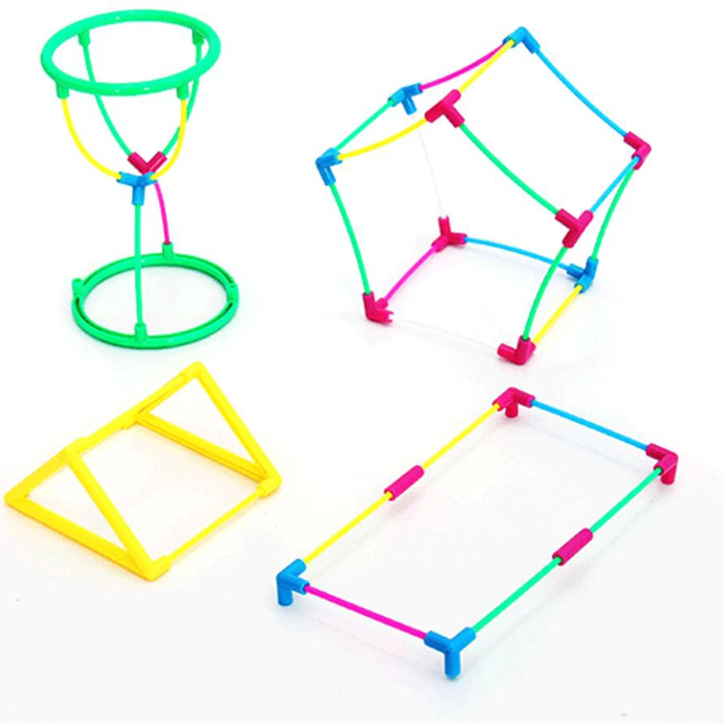 Pack of 128 Plastic Geometric Building Blocks, Connecting Toy, Math Teaching Tool for Kids Toddlers