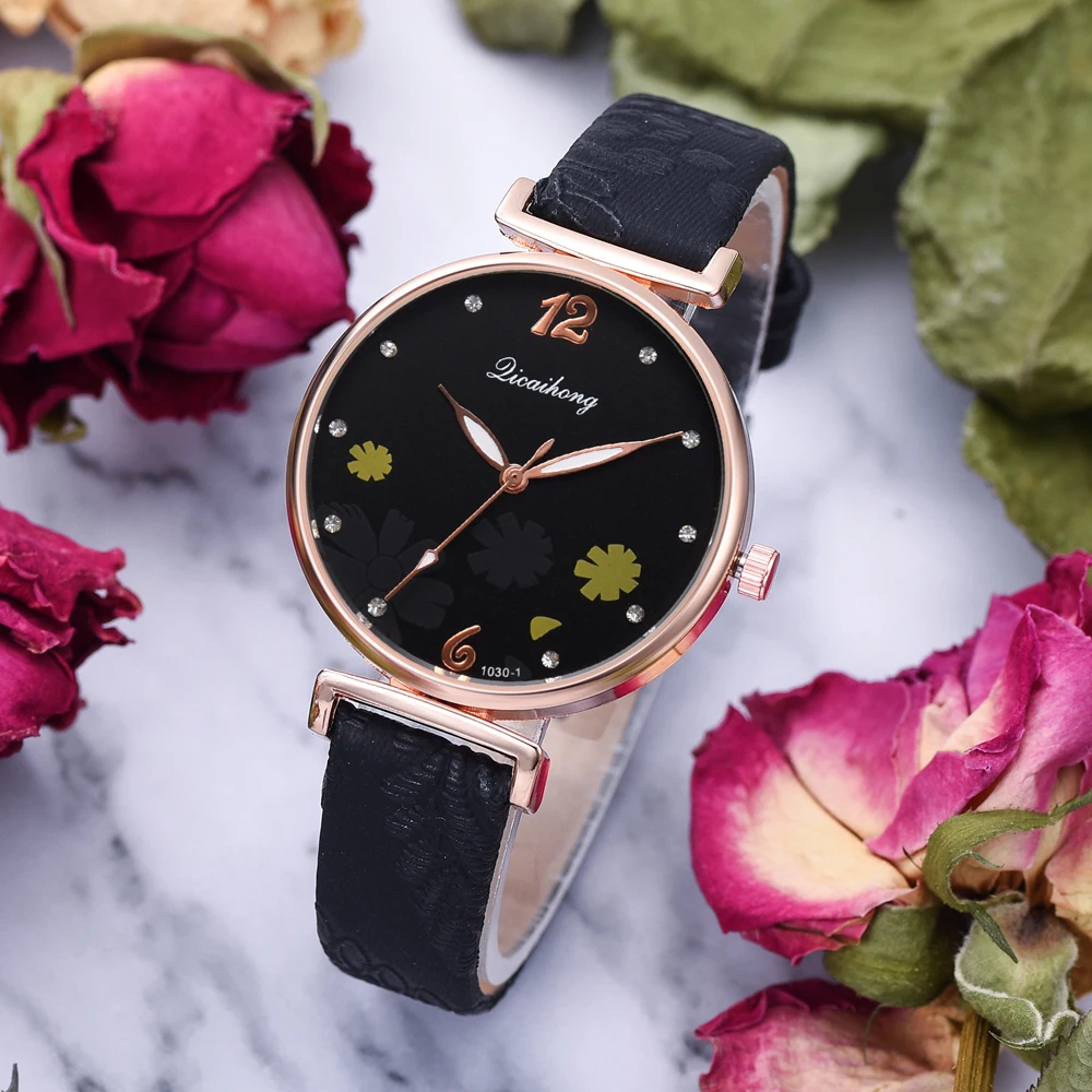 Модные креативные кварцевые часы с цветочным циферблатом для женщин, простой дизайн, стильный браслет, платье, женские наручные часы, Reloj Mujer