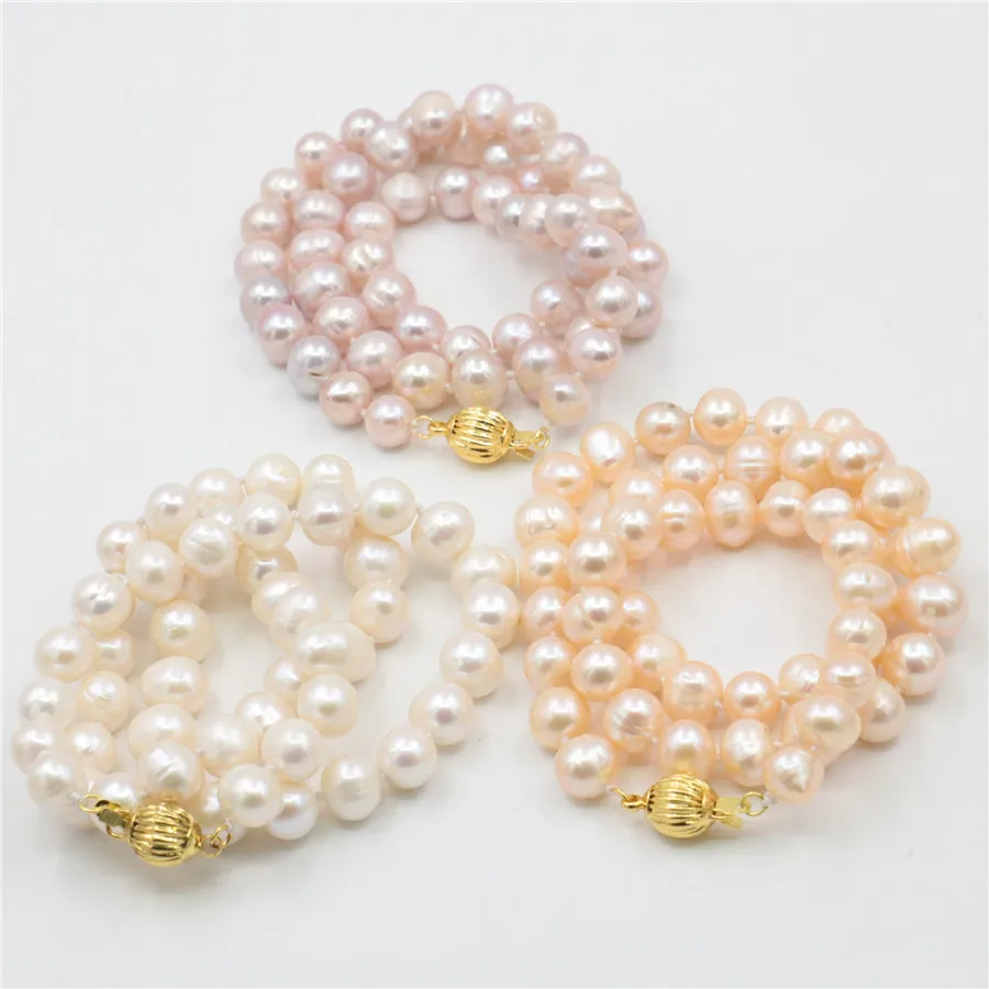 

DIY New Fashion 8-9mm White Yellow Purple Fresh Water Pearl Necklace 18"AAA Beads Women Jewelry Making AAA About 52pcs/Strands