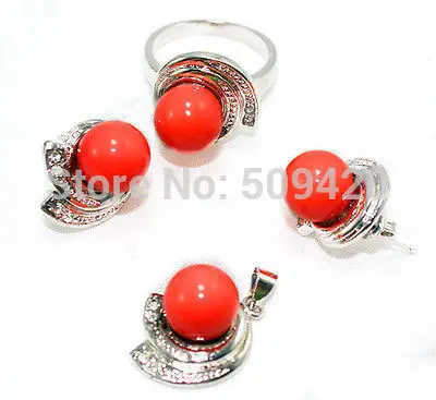 

G@W Wholesale>>Jewelry pink red shell pearl pendant necklace ring earring sets +free Chain