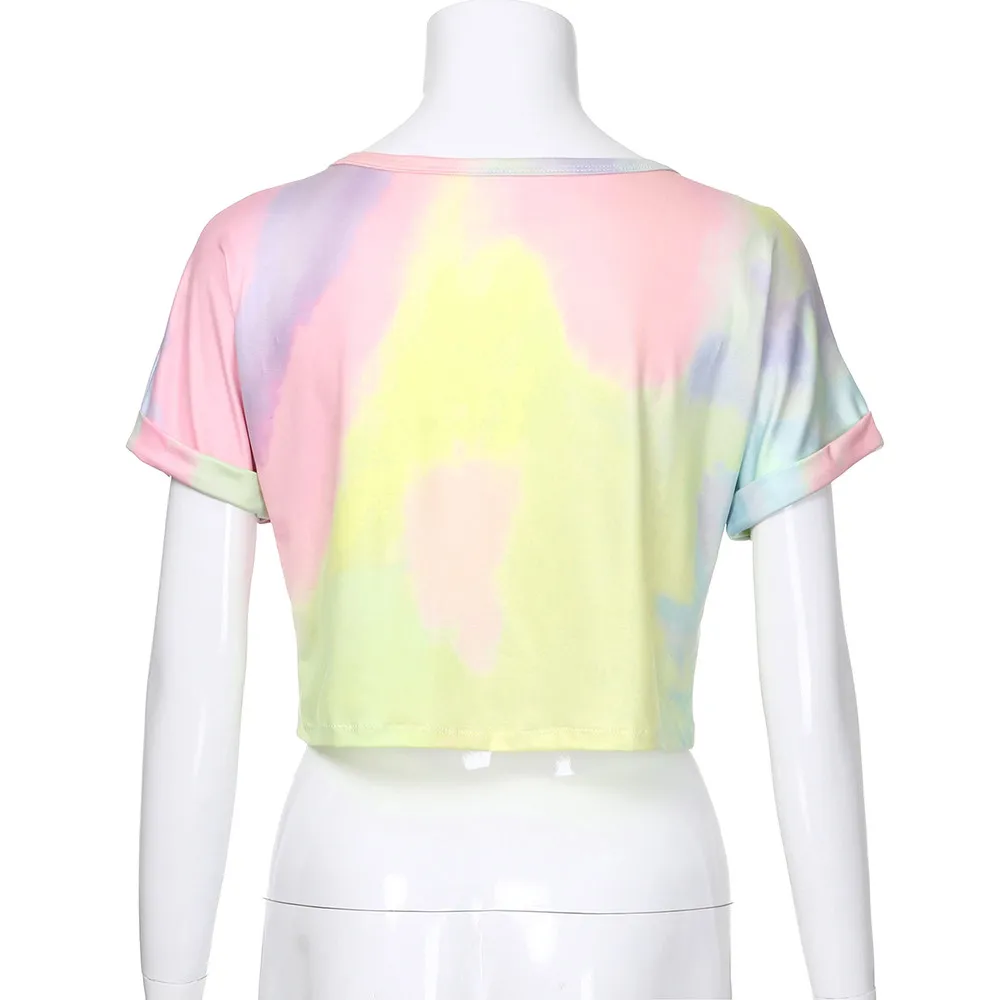 Женская футболка с градиентным принтом camisa feminina летняя повседневная коротким