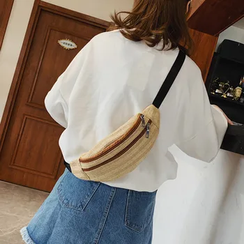 

Leather Belly Bags Fashion Outdoor Weaving Zipper Bag Stripe Messenger Chest Waist Bag Saszetka Na Biodra Bel Cantasi#J7