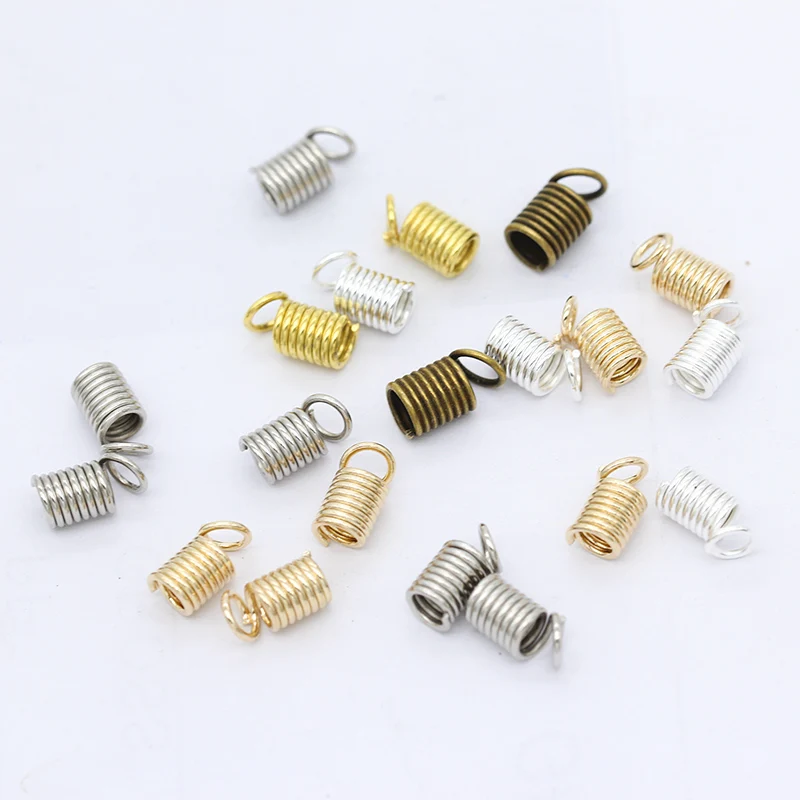 

200p 3.5/4.5/5mm Silver Gold plated Metal Coil Cord Spring Necklace Bracelet Leather cord Ends cap Connectors jewelry findings