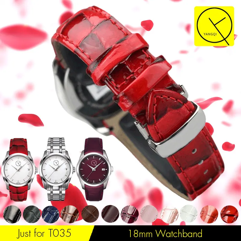 

Genuine Leather WatchBand Replacement for Tissot 1853 T-CLASSIC Lady Watch T035210 T035.207 Watchstrap 18mm Black Red Pink+Tools