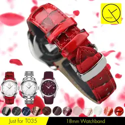 Кожаный ремешок Замена для Tissot 1853 T-CLASSIC леди смотреть T035210 T035.207 Watchstrap 18 мм цвета: черный, красный, розовый + Инструменты