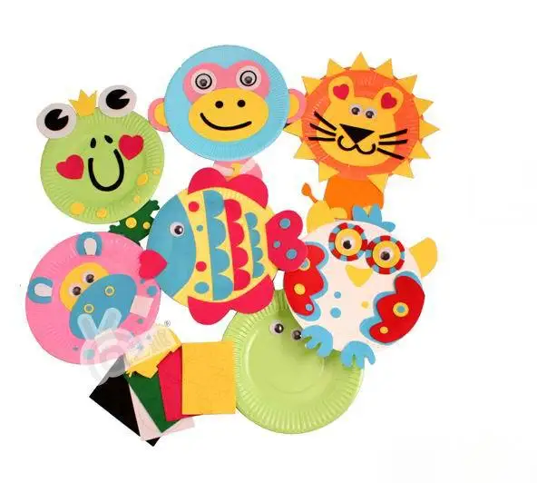 5pcs kids DIY cartoon animals drawing toys kindergarden handmade sticker colored paper plates educational toys Free